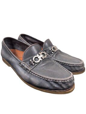 Salvatore Ferragamo Classic Gancini Diego Horsebit Gray Leather Loafer men's 9